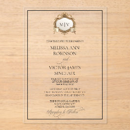 Invitación de boda de acrílico con cresta de monog