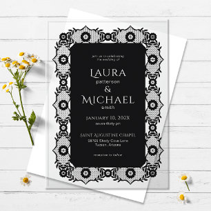 Invitación de boda de acrílico con encaje negro el