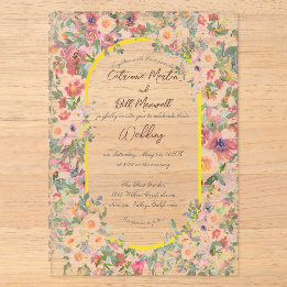 Invitación de boda de acrílico con florecimiento b
