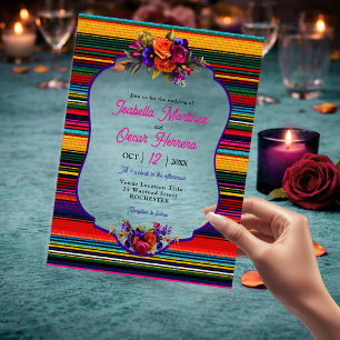 Invitación de boda de acrílico con flores mexicana