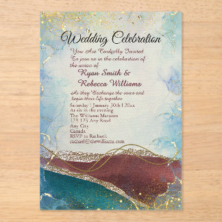 Invitación de boda de acrílico con fondo sólido