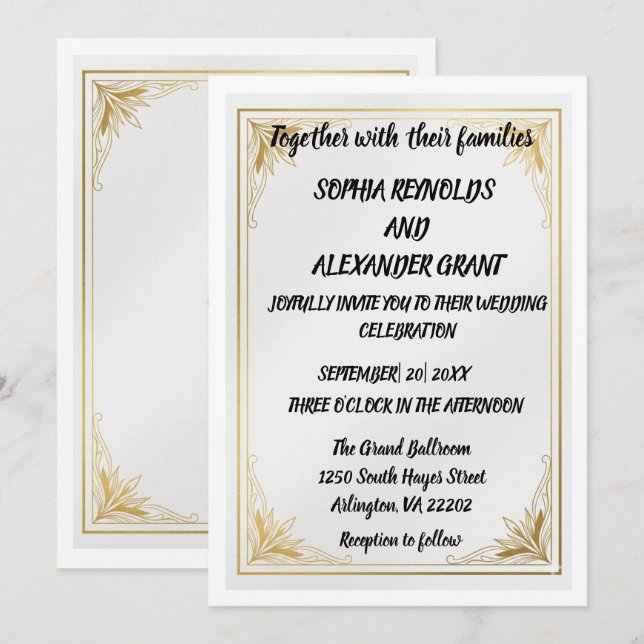 Invitación de boda de acrílico con lámina de oro e (Anverso / Reverso)