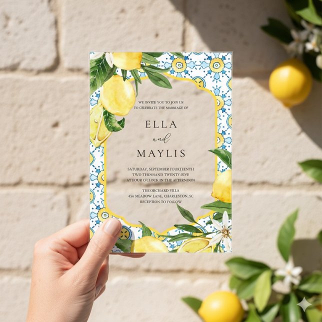 Invitación de boda de acrílico con limón mediterrá (Subido por el creador)