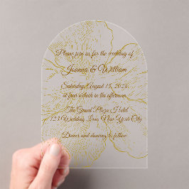 Invitación de boda de acrílico con línea dorada