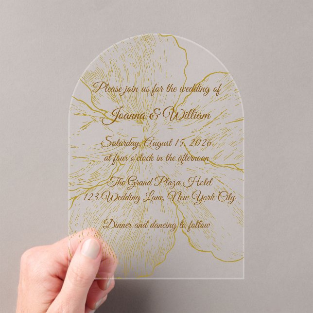Invitación de boda de acrílico con línea dorada (Insitu (portátil))