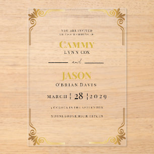 Invitación de boda de acrílico con marco de esquin