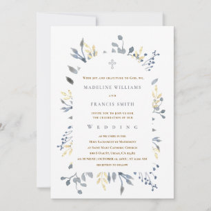 invitación de boda de acrílico de follaje azul