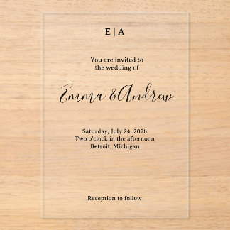 Invitación de boda de acrílico de lujo | Clara, pe