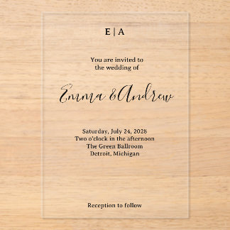 Invitación de boda de acrílico de lujo | Clara, pe