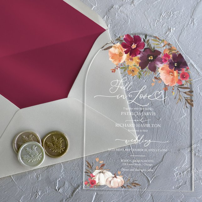 Invitación de boda de acrílico de otoño de calabaz (Subido por el creador)