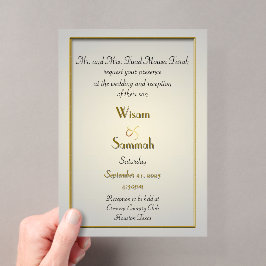 Invitación de boda de acrílico dorado clásico