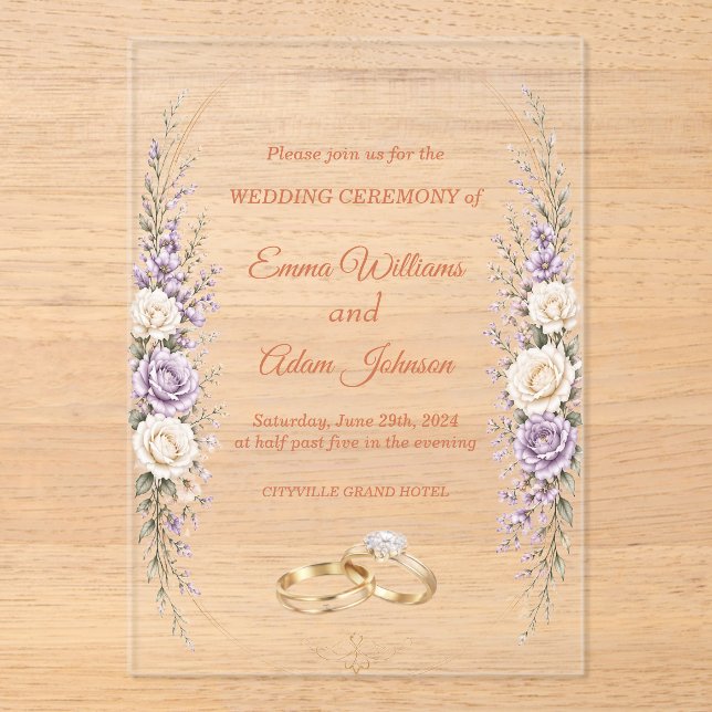 Invitación de Boda de Acrílico Elegante (Anverso)