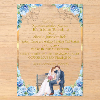 Invitación de boda de acrílico elegante con dorado