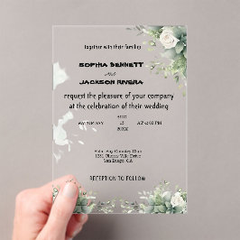 Invitación de boda de acrílico elegante con vegeta
