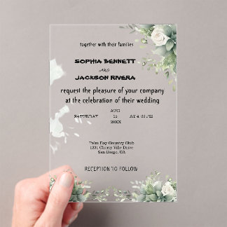 Invitación de boda de acrílico elegante con vegeta