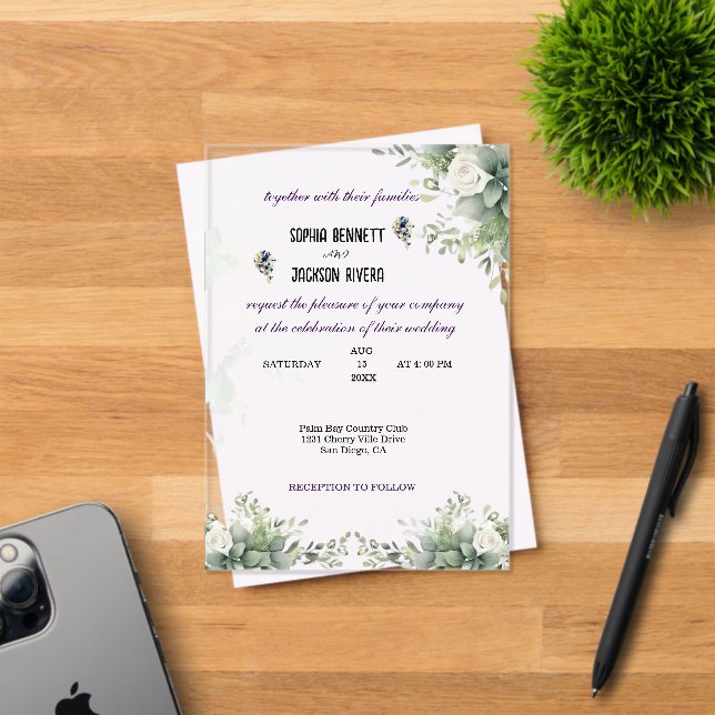 Invitación de boda de acrílico elegante con vegeta (Insitu (Tarjeta de Invitación))