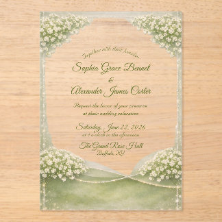 Invitación de boda de acrílico elegante verde suav