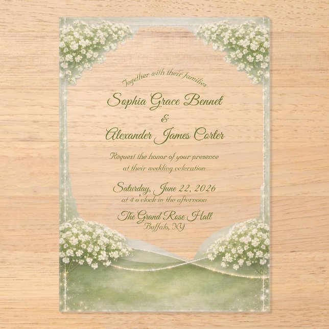 Invitación de boda de acrílico elegante verde suav (Anverso)