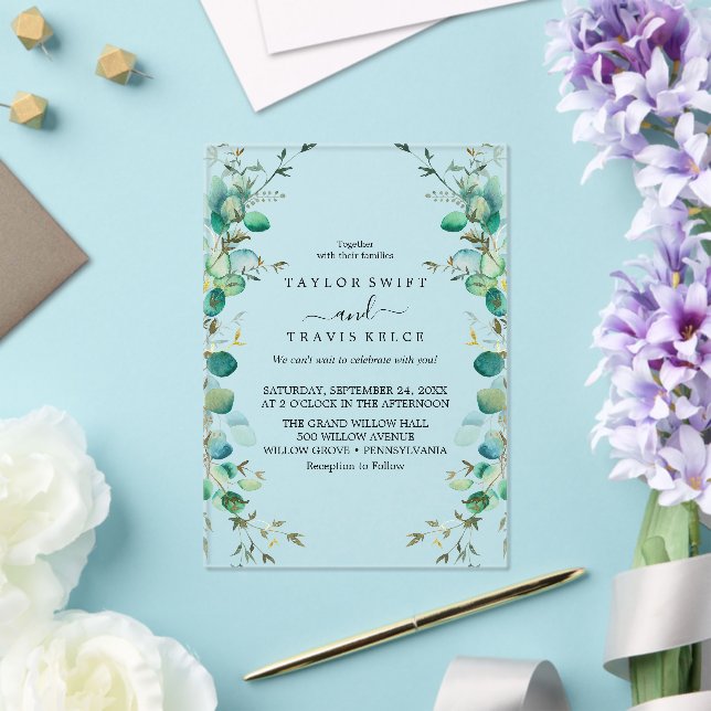 Invitación de boda de acrílico Emerald Woodland (Insitu (Boda))