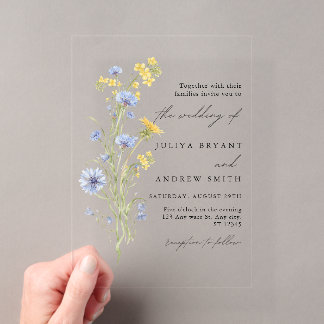 Invitación de boda de acrílico Flor silvestre azul