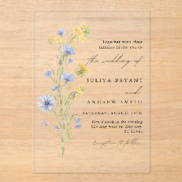 Invitación de boda de acrílico Flor silvestre azul