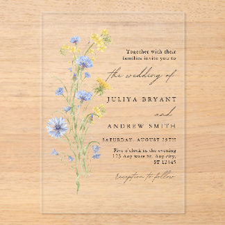 Invitación de boda de acrílico Flor silvestre azul