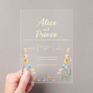 Invitación de boda de acrílico floral