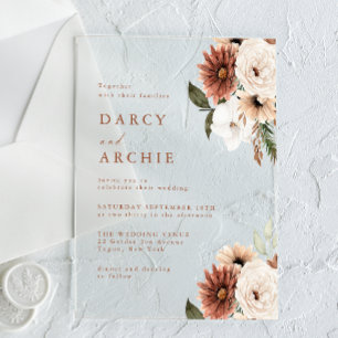 Invitación de boda de acrílico floral bohemio eleg