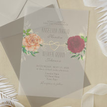 Invitación de boda de acrílico floral boho borgoña