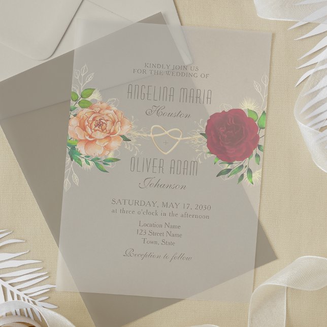 Invitación de boda de acrílico floral boho borgoña (Subido por el creador)