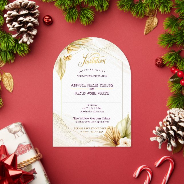 Invitación de boda de acrílico floral Boho Gold (Insitu (Vacaciones))