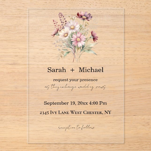 Invitación de boda de acrílico floral de primavera (Anverso)