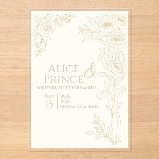 Invitación de boda de acrílico floral editable