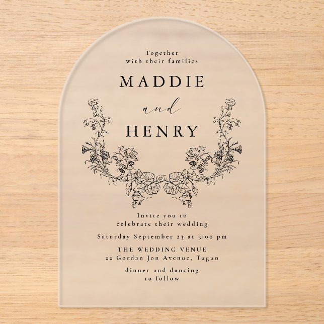 Invitación de boda de acrílico floral moderno eleg (Anverso)