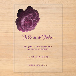Invitación de boda de acrílico Floral morado elega