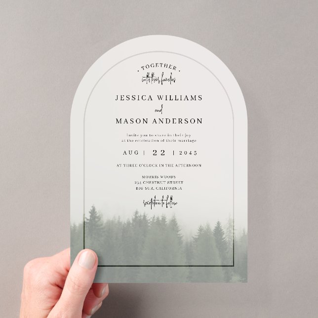 Invitación de boda de acrílico Forest Mountain (Insitu (portátil))