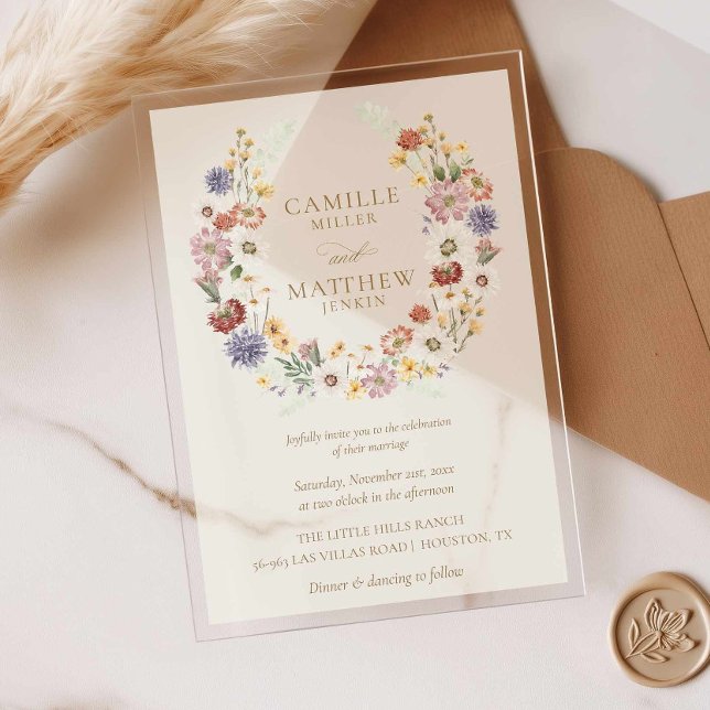 Invitación de boda de acrílico para jardín de flor (Wildflower Garden Acrylic Wedding Invitation)