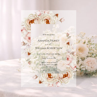 Invitación de boda de acrílico Peonies in Bloom
