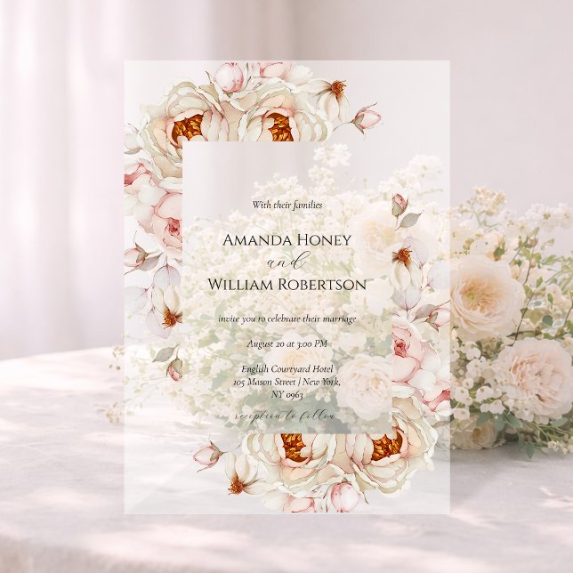 Invitación de boda de acrílico Peonies in Bloom (Subido por el creador)