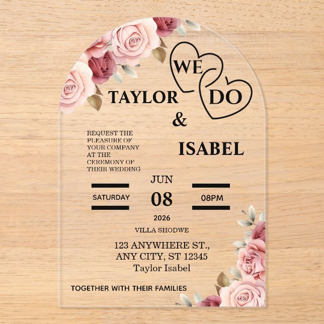 Invitación de boda de acrílico personalizable (Anverso)