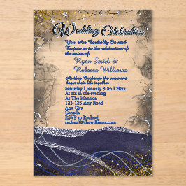 Invitación de boda de acrílico plateado dorado y a