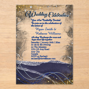 Invitación de boda de acrílico plateado dorado y a
