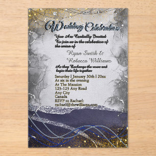 Invitación de boda de acrílico plateado dorado y a