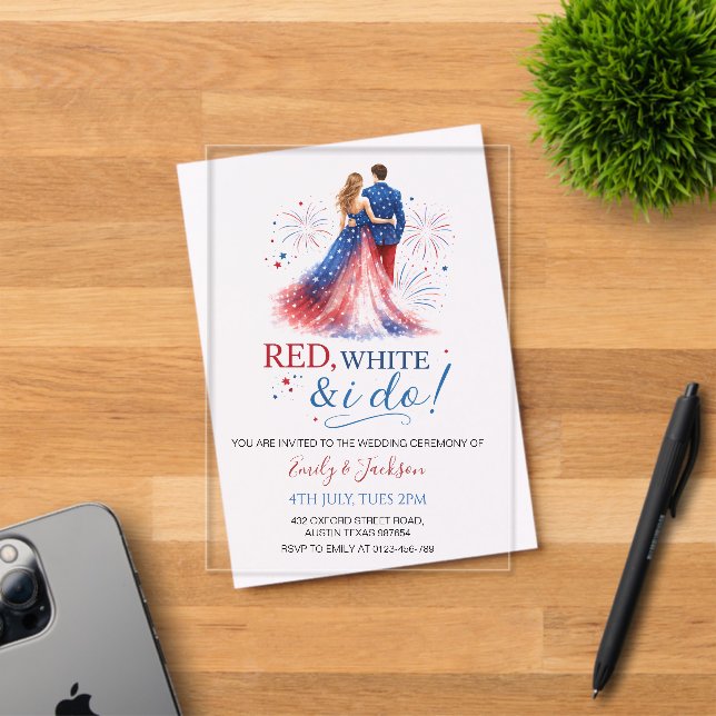 Invitación de boda de acrílico Rojo Blanco y Yo Ha (Insitu (Tarjeta de Invitación))