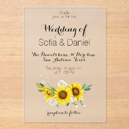 Invitación de boda de acrílico rosa blanca girasol