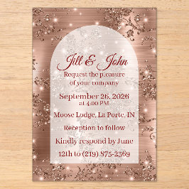 Invitación de boda de acrílico RoseGold con brillo