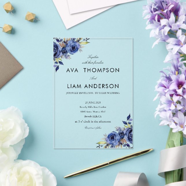 Invitación de boda de acrílico simple con flores a (Insitu (Boda))
