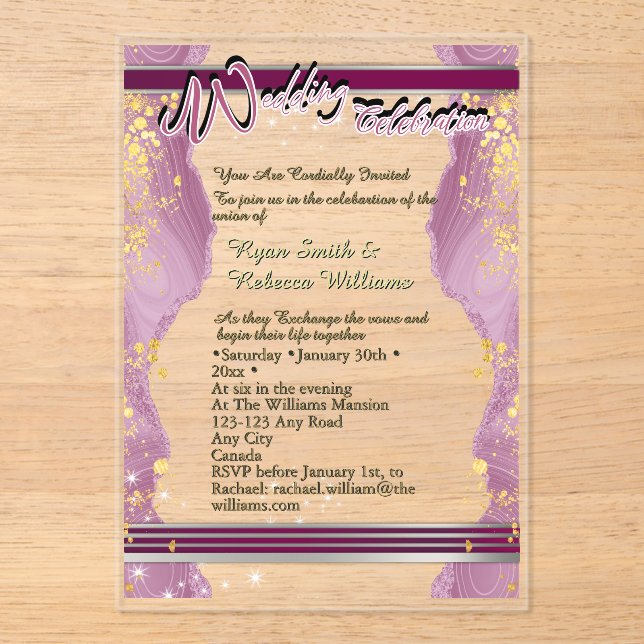 Invitación de boda de acrílico transparente (Anverso)