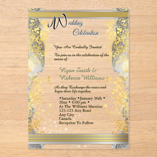 Invitación de boda de acrílico transparente (Anverso)