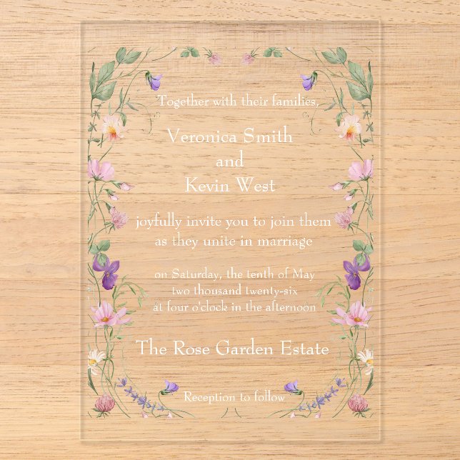 Invitación de boda de acrílico transparente Elegan (Anverso)